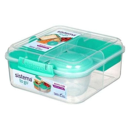 Sistema Bento Matlåda - Fackindelad med Bägare - 1,25L - Klar/Minty Teal