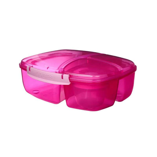 Sistema Matlåda - Trippel Split Lunch - Fackindelad med Bägare - 2L - Rosa