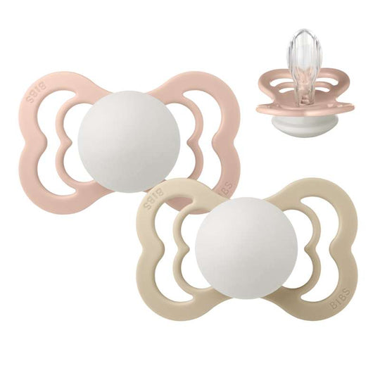 BIBS Supreme Napp - 2-Pack - Stl 2 - Silikon - Blush/Vanilla - GLOW