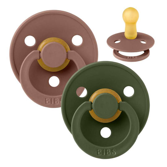 BIBS Rund Colour Napp - 2-Pack - Stl 1 - Naturgummi - Woodchuck/Hunter Green