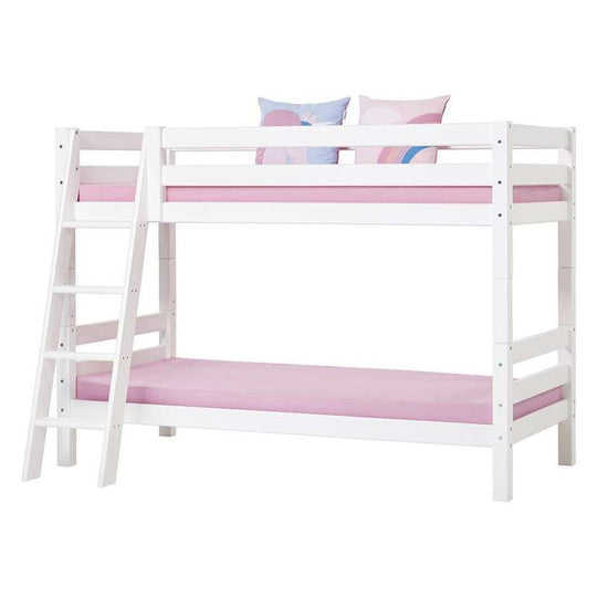Hoppekids ECO Luxury Våningssäng 90x200cm med lutande stege - Flexibel inläggsbotten - Vit
