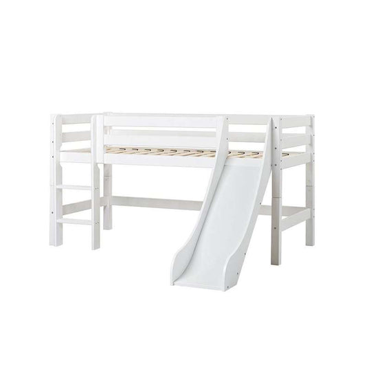 Hoppekids ECO Luxury Halvhög Säng 90x200cm med rutschkana - Flexibel inläggsbotten - Vit
