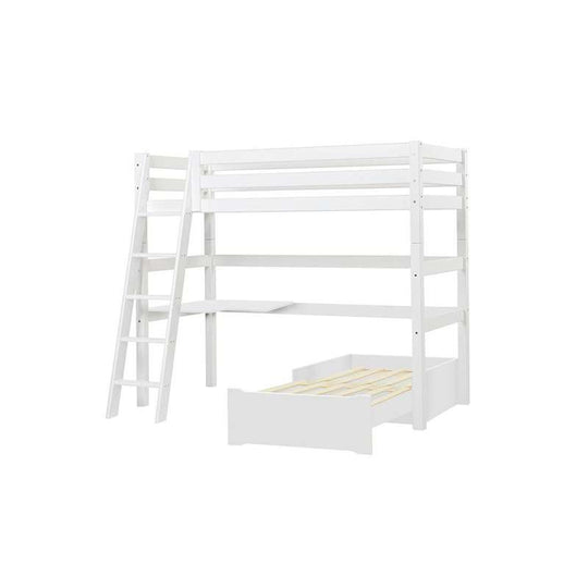Hoppekids ECO Luxury MEGA-säng 90x200cm med lutande stege - samt loungemodul och bordsplatta - Flexibel inläggsbotten - Vit