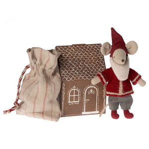 Maileg Jultomte Mus m. Säck i Liten Pepparkakshus
