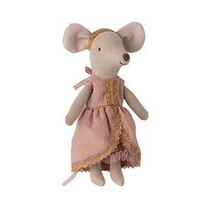 Maileg Prinsessan på Ärten Storesyster Mus med Slott - Rosa (17 cm.)