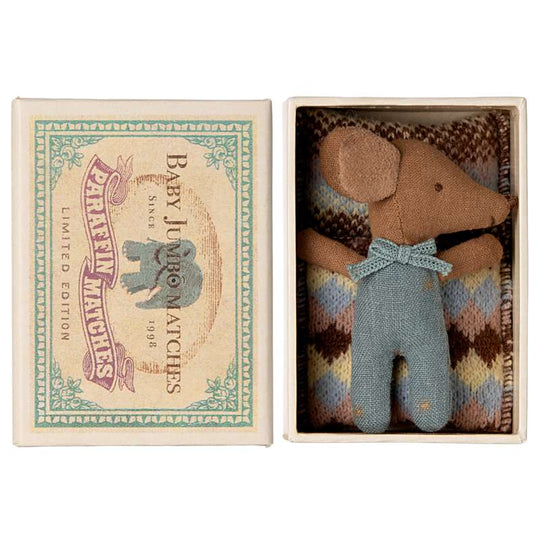 Maileg Sove/vågen Baby Mus i Tændstikæske - Blå