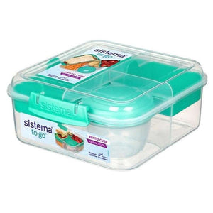Sistema Bento Matlåda - Fackindelad med Bägare - 1,25L - Klar/Minty Teal