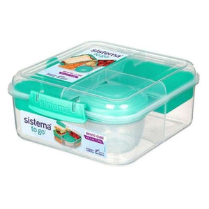 Sistema Bento Matlåda - Fackindelad med Bägare - 1,25L - Klar/Minty Teal