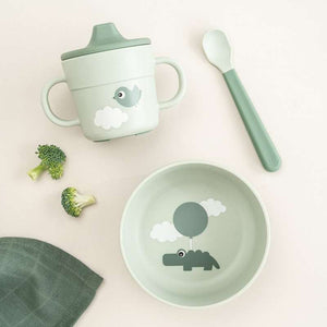 Done by Deer Foodie første spisesæt - Happy clouds Grøn