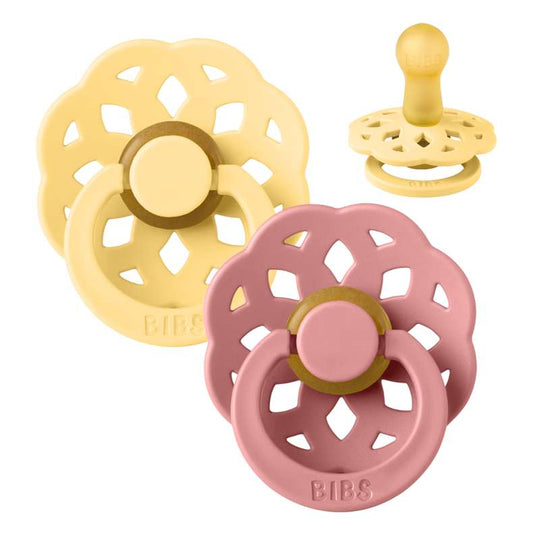 BIBS Rund Colour Napp - 2-Pack - Stl 2 - Naturgummi - Pale Butter/Dusty Pink