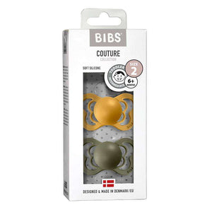 BIBS Couture Napp - 2-Pack - Stl 1 - Silikon - Honey Bee/Olive
