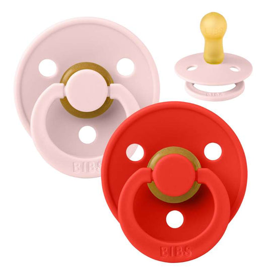 BIBS Rund Colour Napp - 2-Pack - Stl 2 - Naturgummi - Blossom/Candy Apple