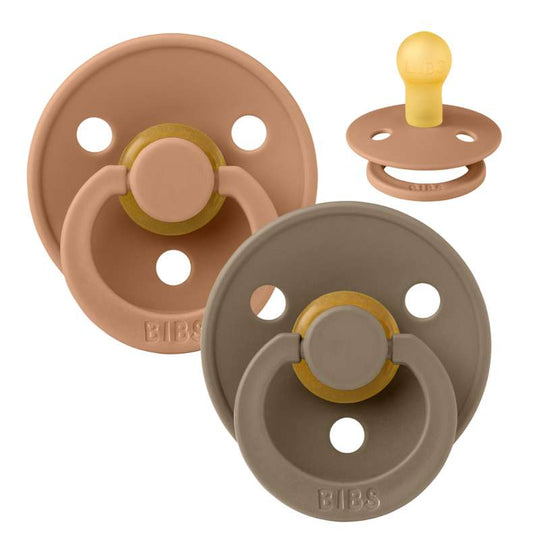 BIBS Rund Colour Napp - 2-Pack - Stl 1 - Naturgummi - Earth/Dark Oak