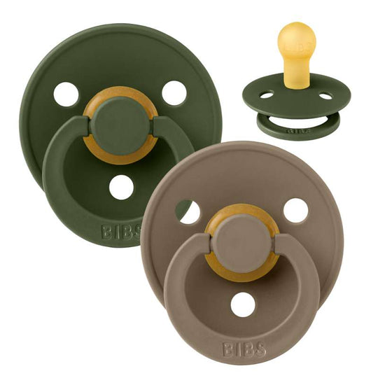 BIBS Rund Colour Napp - 2-Pack - Stl 1 - Naturgummi - Hunter Green/Dark Oak