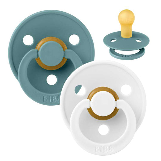 BIBS Rund Colour Napp - 2-Pack - Stl 1 - Naturgummi - Island Sea/White