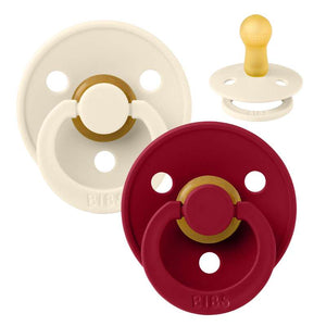 BIBS Rund Colour Napp - 2-Pack - Stl 2 - Naturgummi - Ivory/Ruby