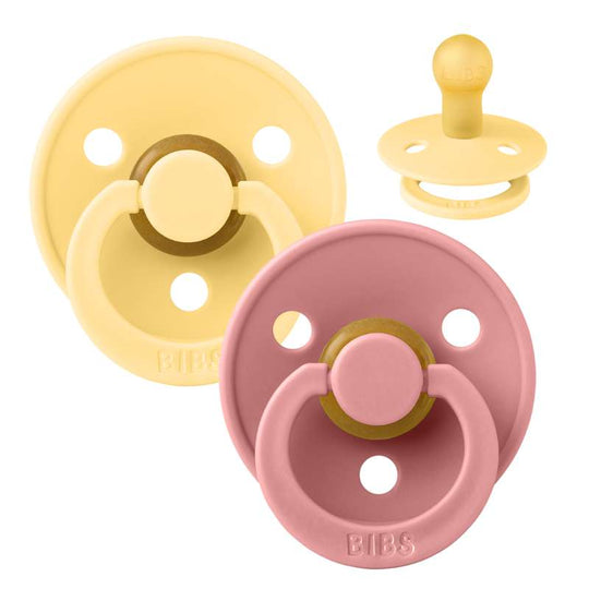 BIBS Rund Colour Napp - 2-Pack - Stl 1 - Naturgummi - Pale Butter/Dusty Pink