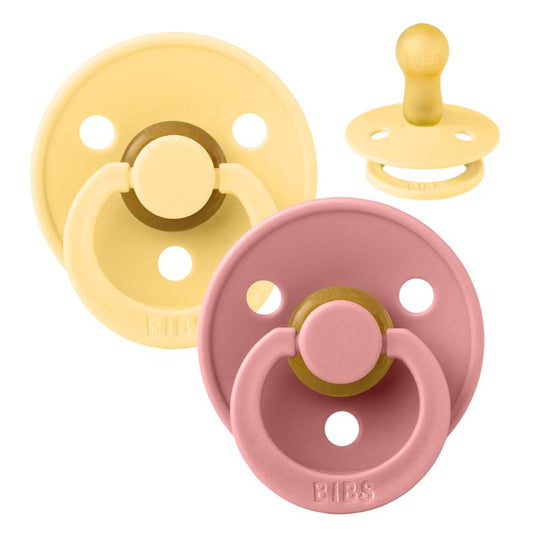BIBS Rund Colour Napp - 2-Pack - Stl 2 - Naturgummi - Pale Butter/Dusty Pink