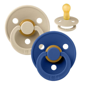 BIBS Rund Colour Napp - 2-Pack - Stl 2 - Naturgummi - Vanilla/Cornflower