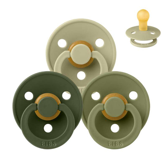 BIBS Rund Colour Napp - Sampackning - 3 st - Stl 1 - Soft Moss