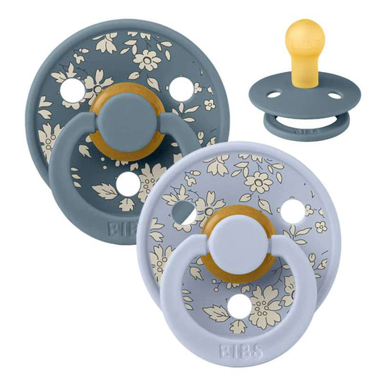BIBS Rund Colour Napp - 2-Pack - Stl 1 - Naturgummi - Liberty - Capel/Dusty Blue Mix