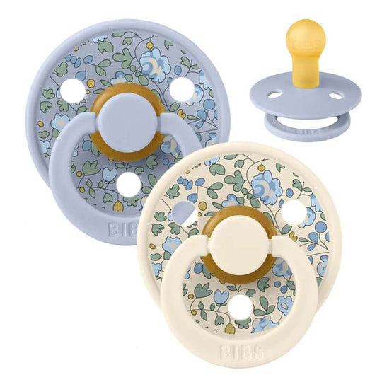 BIBS Rund Colour Napp - 2-Pack - Stl 2 - Naturgummi - Liberty - Eloise/Dusty Blue Mix