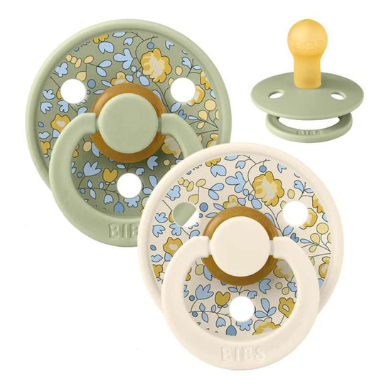 BIBS Rund Colour Napp - 2-Pack - Stl 1 - Naturgummi - Liberty - Eloise/Sage Mix