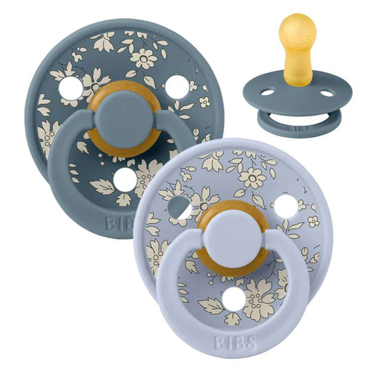 BIBS Rund Colour Napp - 2-Pack - Stl 2 - Naturgummi - Liberty - Capel/Dusty Blue Mix