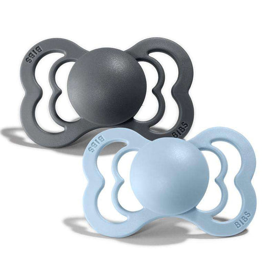 BIBS Supreme Napp - 2-Pack - Stl 1 - Silikon - Iron/Baby Blue