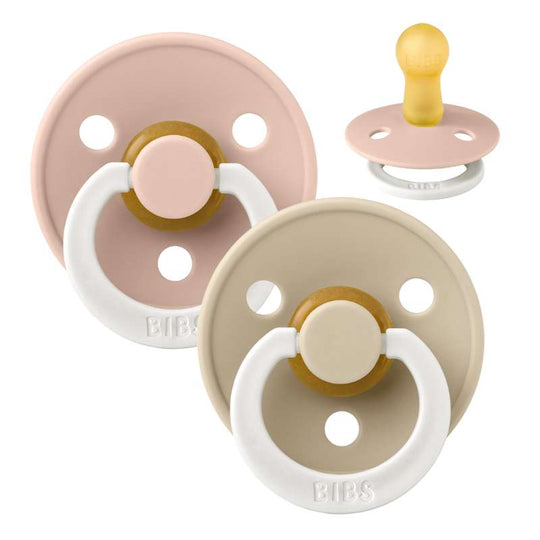BIBS Rund Colour Napp - 2-Pack - Stl 2 - Naturgummi - Blush/Vanilla - GLOW