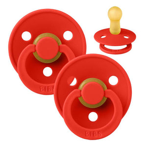 BIBS Rund Colour Napp - 2-Pack - Stl 2 - Naturgummi - Candy Apple/Candy Apple