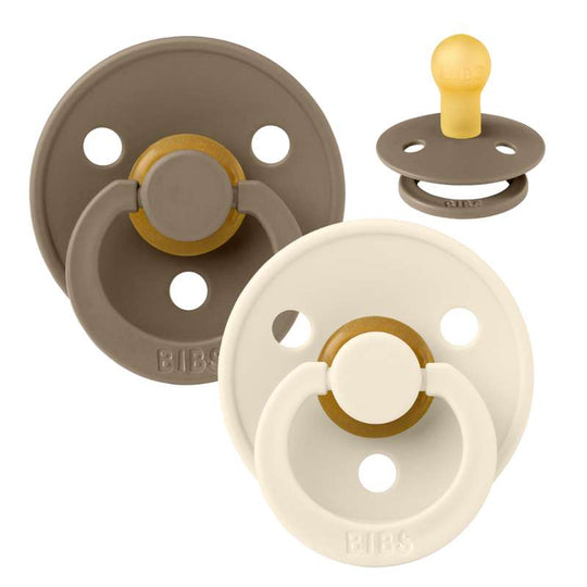 BIBS Rund Colour Napp - 2-Pack - Stl 1 - Naturgummi - Dark Oak/Ivory