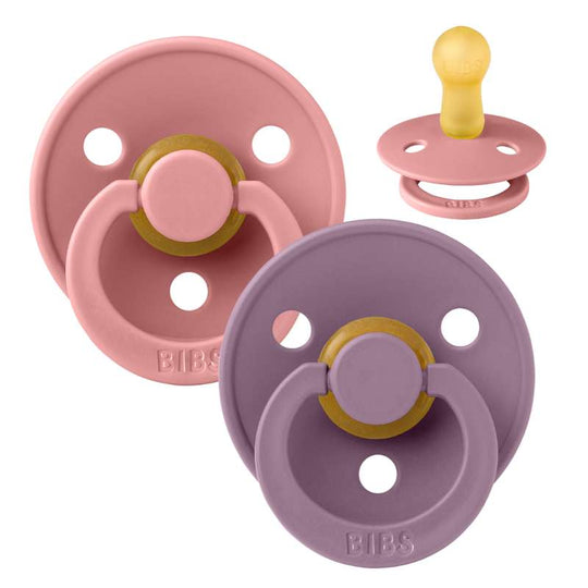 BIBS Rund Colour Napp - 2-Pack - Stl 2 - Naturgummi - Dusty Pink/Mauve