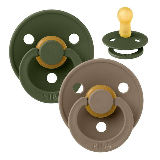 BIBS Rund Colour Napp - 2-Pack - Stl 2 - Naturgummi - Hunter Green/Dark Oak