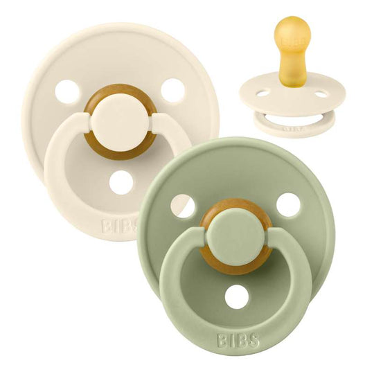 BIBS Rund Colour Napp - 2-Pack - Stl 1 - Naturgummi - Ivory/Sage