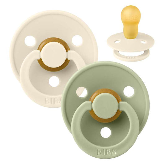 BIBS Rund Colour Napp - 2-Pack - Stl 3 - Naturgummi - Ivory/Sage