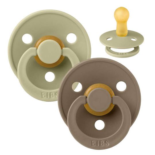 BIBS Rund Colour Napp - 2-Pack - Stl 2 - Naturgummi - Khaki/Dark Oak