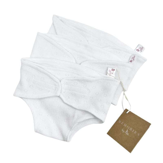 Memories by Así Docktillbehör - 43-46 cm. - 3-pack tygblöjor för docka - Vit