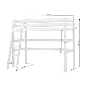 Hoppekids ECO Luxury Hög säng 90x200cm med lutande stege - Flexibel inläggsbotten - Vit