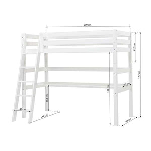 Hoppekids ECO Luxury Hög säng 90x200cm med bordsplatta och lutande stege - Vit