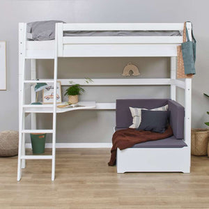 Hoppekids ECO Luxury MEGA-säng 90x200cm med lutande stege - samt loungemodul och bordsplatta - Flexibel inläggsbotten - Vit