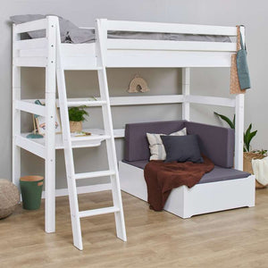 Hoppekids ECO Luxury MEGA-säng 90x200cm med lutande stege - samt loungemodul och bordsplatta - Vit