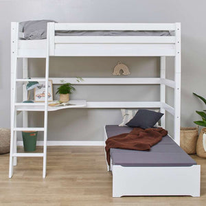 Hoppekids ECO Luxury MEGA-säng 90x200cm med lutande stege - samt loungemodul och bordsplatta - Flexibel inläggsbotten - Vit