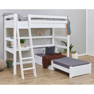 Hoppekids ECO Luxury MEGA-säng 90x200cm med lutande stege - samt loungemodul och bordsplatta - Flexibel inläggsbotten - Vit