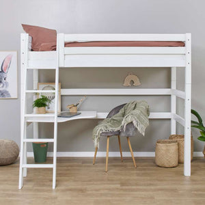 Hoppekids ECO Luxury MEGA-säng 90x200cm med lutande stege - samt loungemodul och bordsplatta - Vit