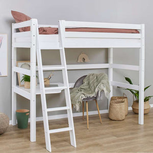 Hoppekids ECO Luxury MEGA-säng 90x200cm med lutande stege - samt loungemodul och bordsplatta - Flexibel inläggsbotten - Vit