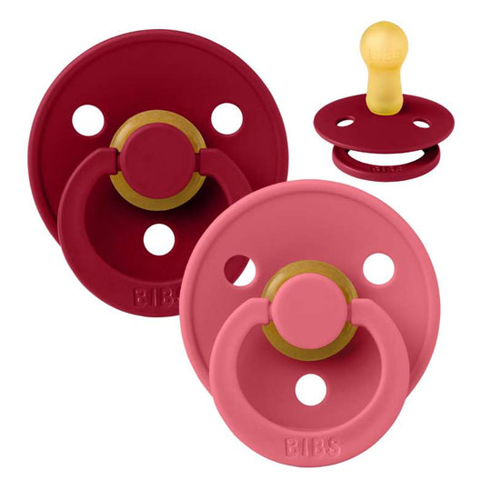 BIBS Rund Colour Napp - 2-Pack - Stl 2 - Naturgummi - Coral/Ruby