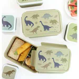 A Little Lovely Company Fackinddelt Bento Madlåda - Dinosaur - Oliven