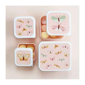 A Little Lovely Company Matlåda - och Snackboxset - 4 st. - Fjärilar - Rosa.