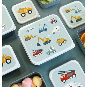 A Little Lovely Company Matlåda - och Snackboxset - 4 st. - Vehicles - Blå